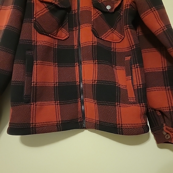 Cabela's Fleece Jacket Mens Medium Red Black Sherpa Lined Full Zip Flannel Heavy - Picture 9 of 13